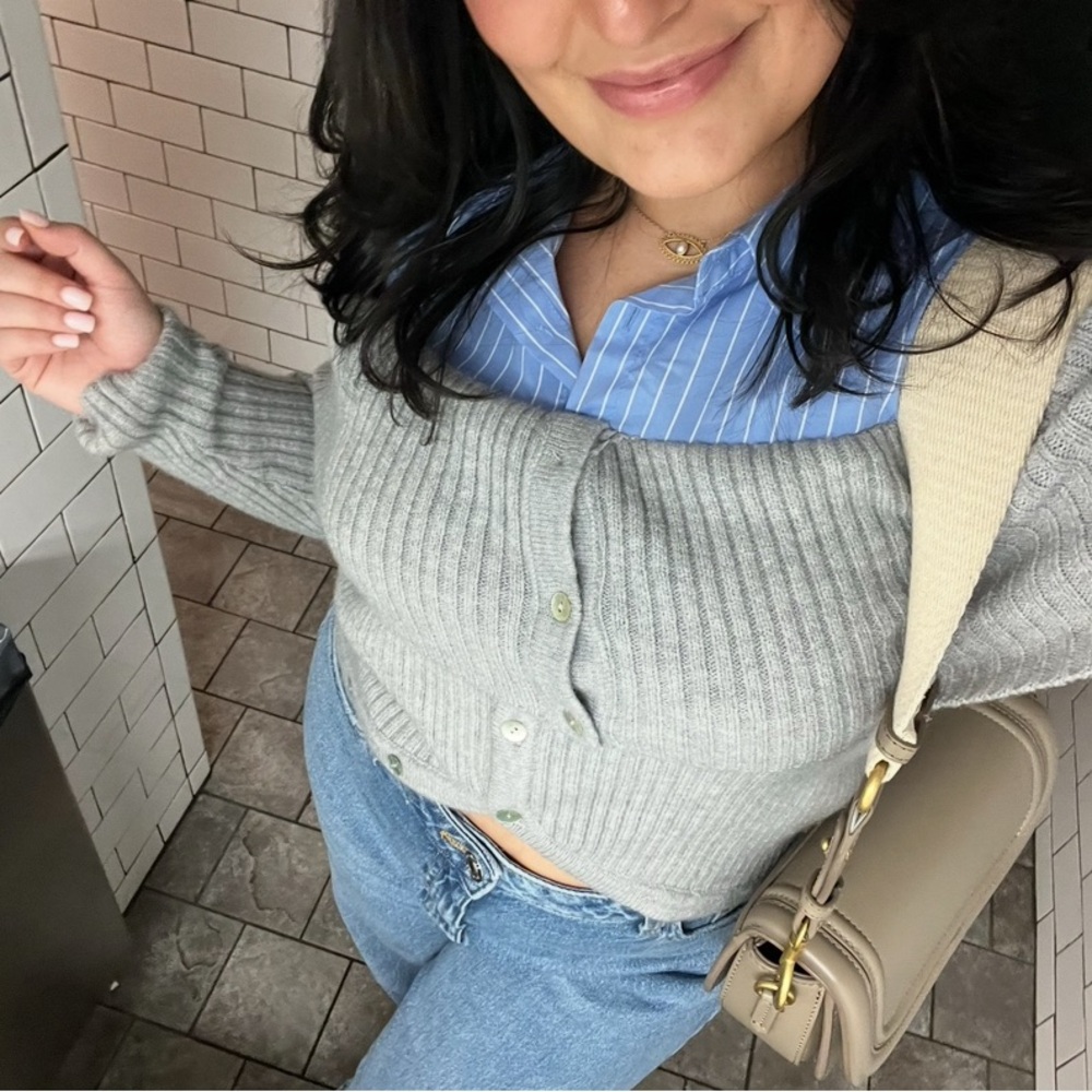 Gray Ribbed Layered Sweater